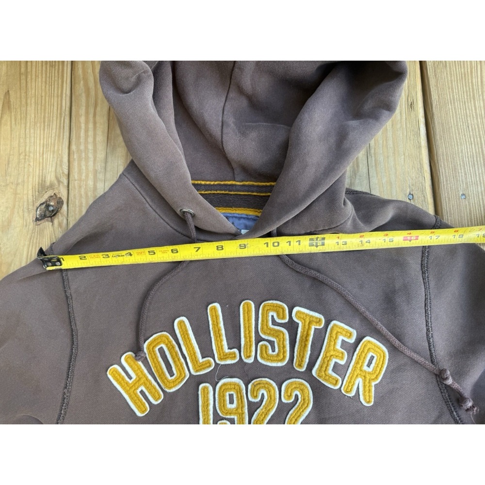 Vtg Y2K Hollister Hoodie Mens Large Brown Distressed Hoodie Embroidered - Picture 6 of 9
